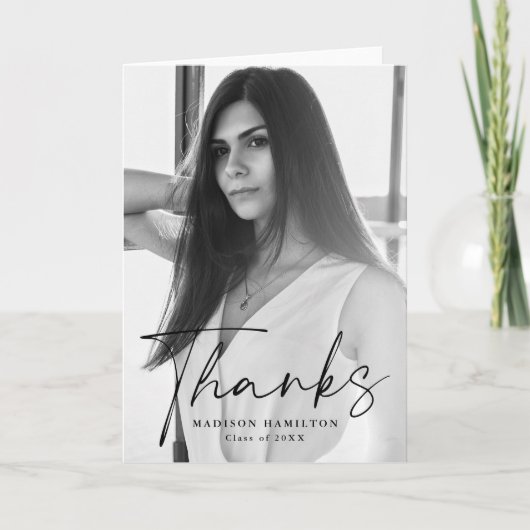 Stijlvol zwart Script-fotoAfstuderen Bedankkaart (Voorkant)
