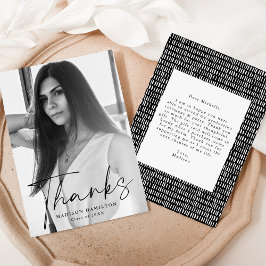 Stijlvol zwart Script-fotoAfstuderen Bedankkaart