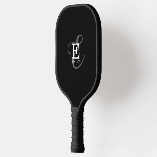 Stijlvol zwart script, monogram en naam pickleball paddle (Links)