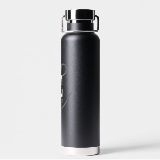 Stijlvol zwart script, monogram en naam waterfles (Achterkant)