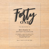 Stijlvol zwart script veertig 40e volwassene verja acryl uitnodigingen (Voorkant)