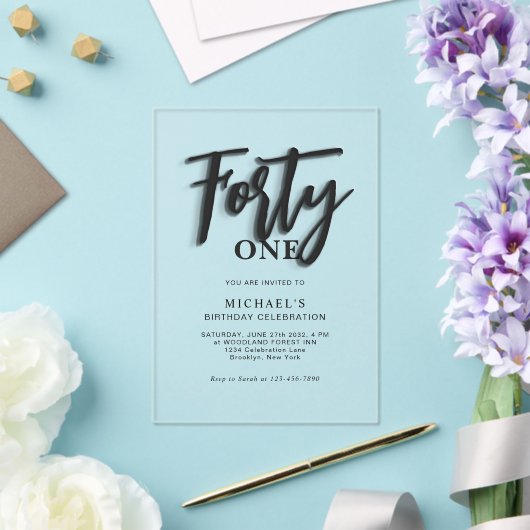 Stijlvol zwart script veertig 40e volwassene verja acryl uitnodigingen (Insitu (Huwelijk))
