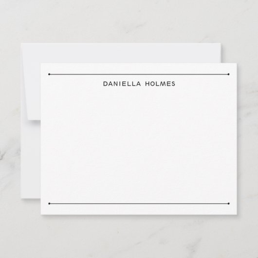 Stijlvol zwart-twee-grensnaam Modern Flat Notitiekaartje (Voorkant)