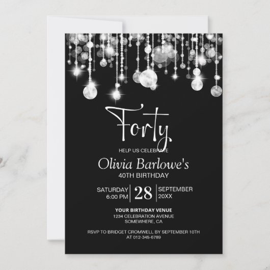 Stijlvol Zwart Wit 40ste Verjaardagsfeest Kaart (Voorkant)