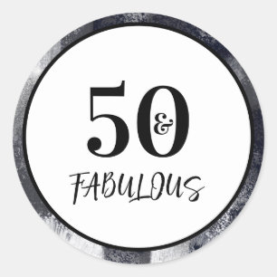Stijlvol zwart-wit 50 en Fabulous Birthday Ronde Sticker