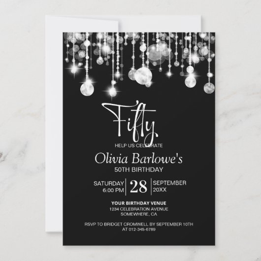 Stijlvol Zwart Wit 50ste Verjaardagsfeest Kaart (Voorkant)