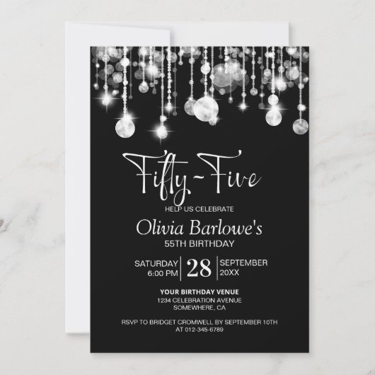 Stijlvol Zwart Wit 55ste Verjaardagsfeest Kaart (Voorkant)