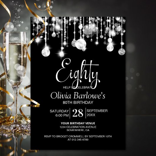 Stijlvol Zwart Wit 80ste Verjaardagsfeest Kaart