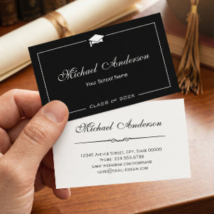 Stijlvol zwart-wit Afstudeerder Pet Afstuderen Contactkaartje