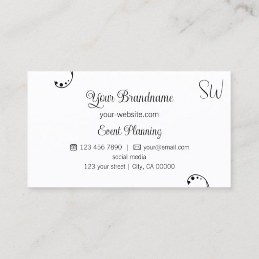 Stijlvol zwart-wit beeld met monogram visitekaartje (Achterkant)