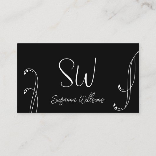 Stijlvol zwart-wit  beeld met monogram visitekaartje (Voorkant)