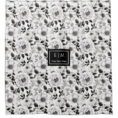 Stijlvol zwart-wit bloemen douchegordijn als cadea (Voorkant)