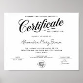 Stijlvol zwart-wit certificaat voltooiing logo poster (Voorkant)