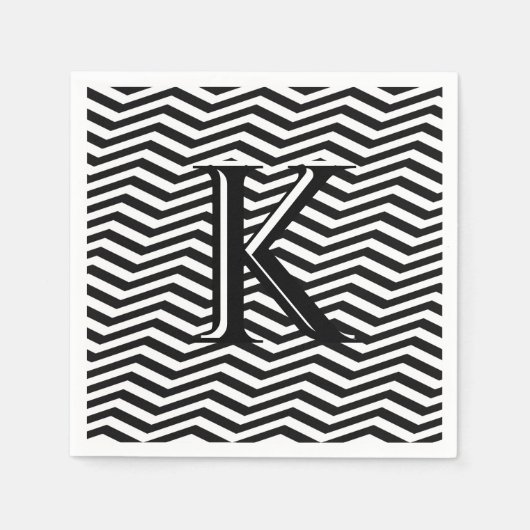 Stijlvol zwart wit Chevron Stripe Monogram Aangepa Servet (Voorkant)