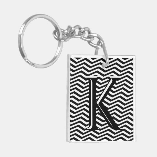 Stijlvol zwart wit Chevron Stripe Monogram Aangepa Sleutelhanger (Voorkant Links)