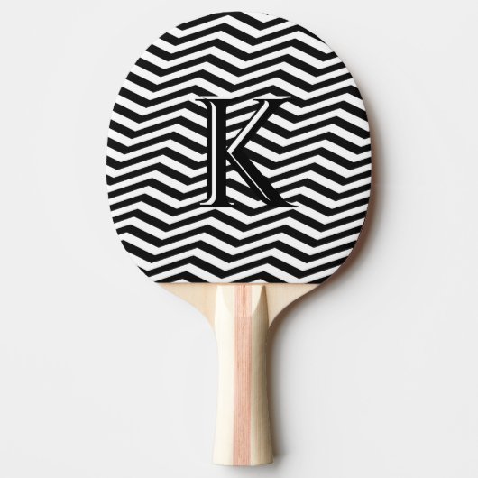 Stijlvol zwart wit Chevron Stripe Monogram Aangepa Tafeltennisbatje (Voorkant)