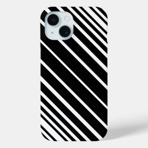 Stijlvol zwart-wit diagonaal strepenpatroon iPhone 15 case
