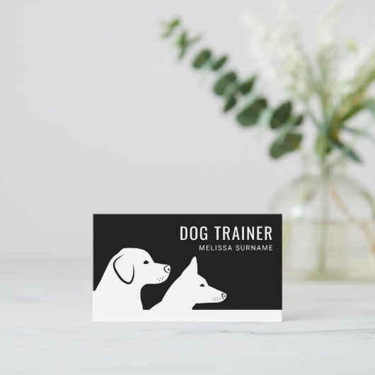 Stijlvol zwart-wit dog Silhouettes Dog Trainer Visitekaartje (Staand voorkant)