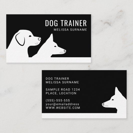 Stijlvol zwart-wit dog Silhouettes Dog Trainer Visitekaartje (Voorkant / Achterkant)