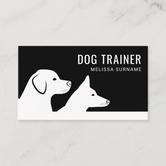 Stijlvol zwart-wit dog Silhouettes Dog Trainer Visitekaartje (Voorkant)