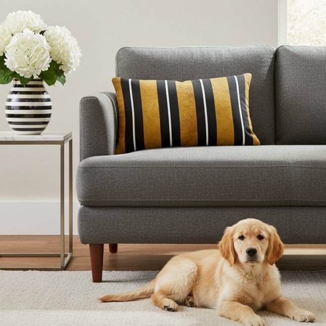 Stijlvol zwart wit en goud gestreept accentkussen accent kussen (Gold black and white accent pillow!)