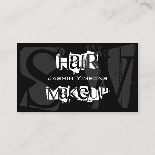 Stijlvol zwart wit en grijs met monogram modern visitekaartje (Voorkant)