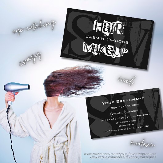 Stijlvol zwart wit en grijs met monogram modern visitekaartje