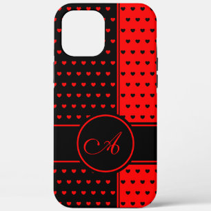 Stijlvol zwart-wit en rood-hartenpatroon, monogram Case-Mate iPhone case