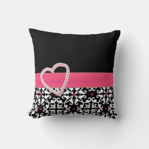Stijlvol zwart, wit en roze Damask Pillow Kussen