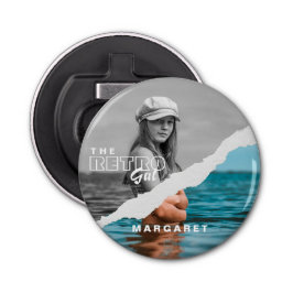 Stijlvol zwart-wit fotobeeldscherm Retro Button Flesopener