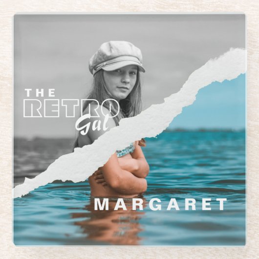 Stijlvol zwart-wit fotobeeldscherm Retro Glazen Onderzetter (Voorkant)