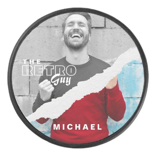 Stijlvol zwart-wit fotobeeldscherm Retro Hockey Puck (Voorkant)