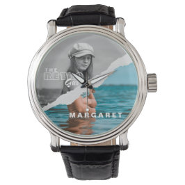 Stijlvol zwart-wit fotobeeldscherm Retro Horloge