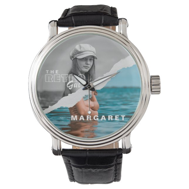 Stijlvol zwart-wit fotobeeldscherm Retro Horloge (Voorkant)