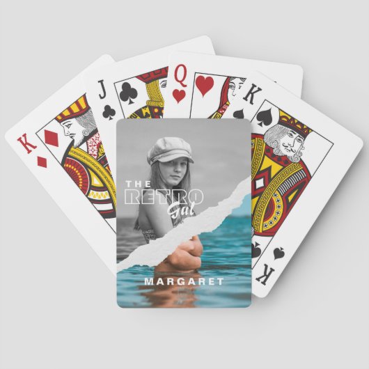 Stijlvol zwart-wit fotobeeldscherm Retro Pokerkaarten (Achterkant)