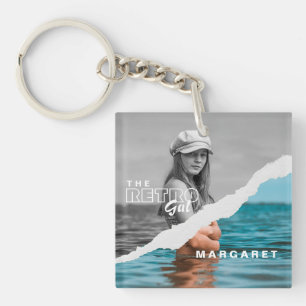 Stijlvol zwart-wit fotobeeldscherm Retro Sleutelhanger