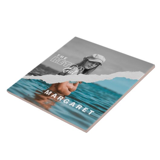 Stijlvol zwart-wit fotobeeldscherm Retro Tegeltje (Zijkant)