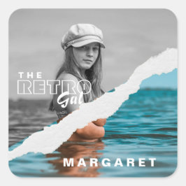 Stijlvol zwart-wit fotobeeldscherm Retro Vierkante Sticker