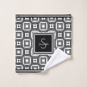 Stijlvol zwart-wit Geometrisch Patroonmonogram Bad Handdoek (Wasdoekje)