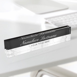 Stijlvol zwart wit grijs marmer elegant script naambordje