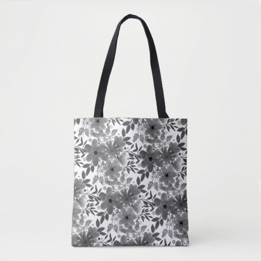 Stijlvol zwart-wit grijs/wit Floral patroon Tote Bag (Voorkant)