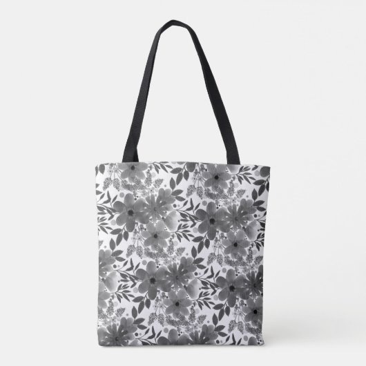 Stijlvol zwart-wit grijs/wit Floral patroon Tote Bag (Achterkant)