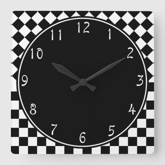 Stijlvol zwart wit halfdiamant-toetsenbord vierkante klok (Voorkant)