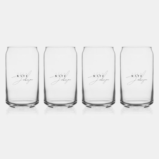 Stijlvol zwart wit handtekening script monogram blikvorm glas (Voorkant)