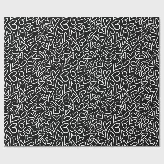 Stijlvol zwart-wit harten patroon cadeaupapier (Vlak)