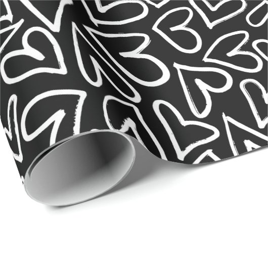 Stijlvol zwart-wit harten patroon cadeaupapier (Rol Hoek)