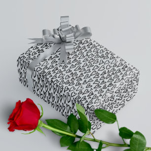Stijlvol zwart-wit harten patroon cadeaupapier