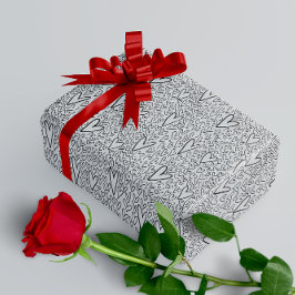 Stijlvol zwart-wit harten patroon cadeaupapier