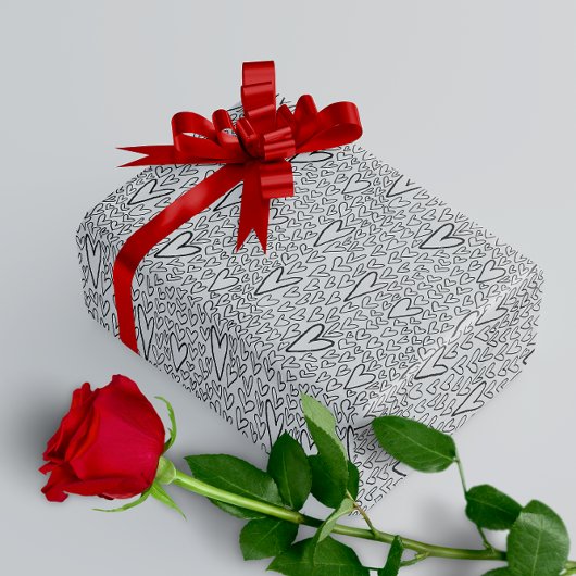 Stijlvol zwart-wit harten patroon cadeaupapier