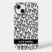 Stijlvol zwart-wit harten patroon personaliseren Case-Mate iPhone case (Achterkant)
